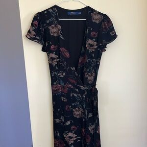 Black & dark floral print Ralph Lauren wrap dress, size 0